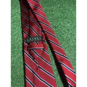 Lauren Ralph Lauren Silk Tie Mens Burgundy Red Navy Blue Striped  Hand Made